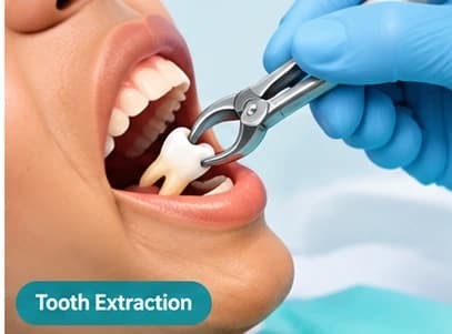 Dental team preparing for a careful tooth extraction in a modern treatment room.