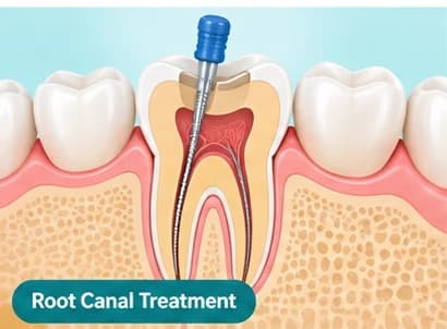 Root Canal Treatment Detailed view of a root canal treatment in progress inside a tooth.