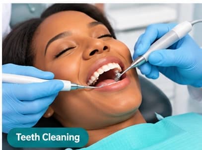 Teeth Cleaning Professional teeth cleaning with polishing tools in a modern dental clinic.